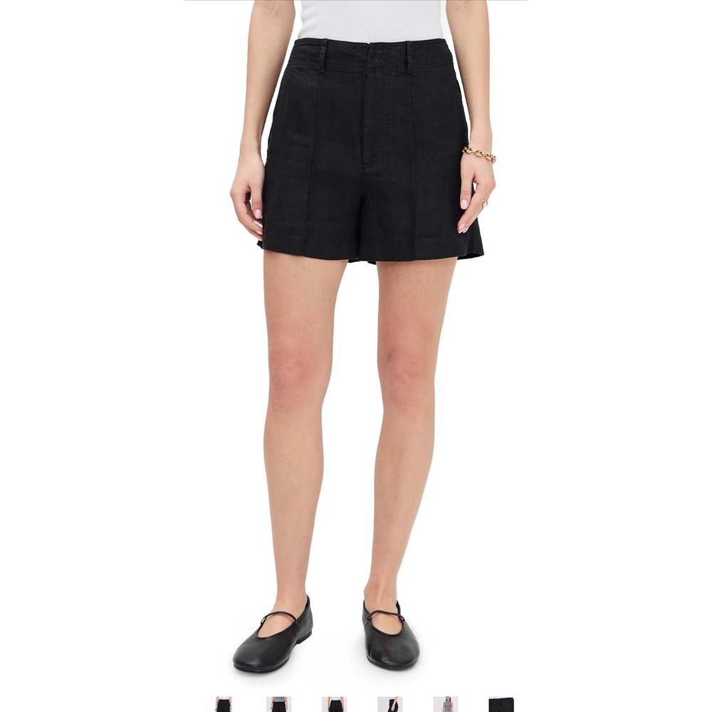 Madewell Clean Button-Tab Linen Shorts True Black Pintuck High Rise Womens Sz 6